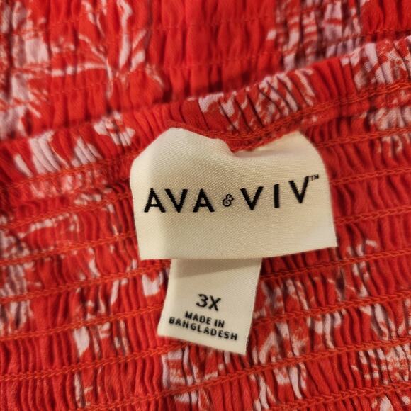 Ava & Viv Womens Orange Pink Floral Smocked Puff Sleeve Blouse Size 3X Beach - Picture 5 of 10